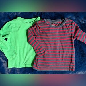 H&M Kids Solid Kelly Green and Red and Navy Blue Striped Long Sleeve Shirts